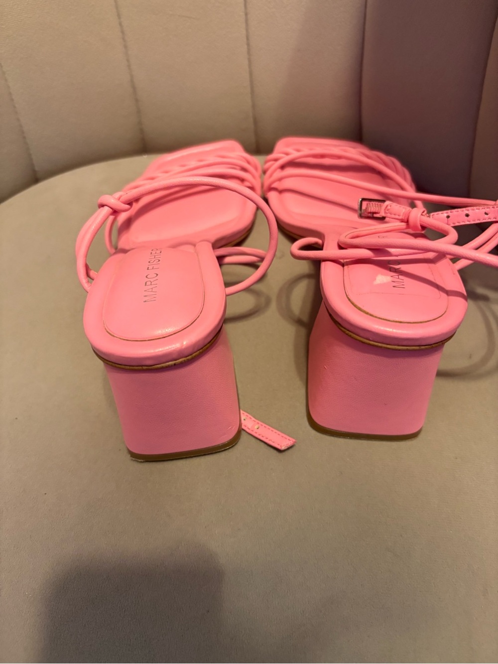 Marc Fisher Bubblegum Pink Twisted Strap Block Heel Sandals - Picture 3 of 6
